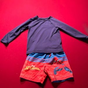 Spider-Man bathing suit with blue swim shirt